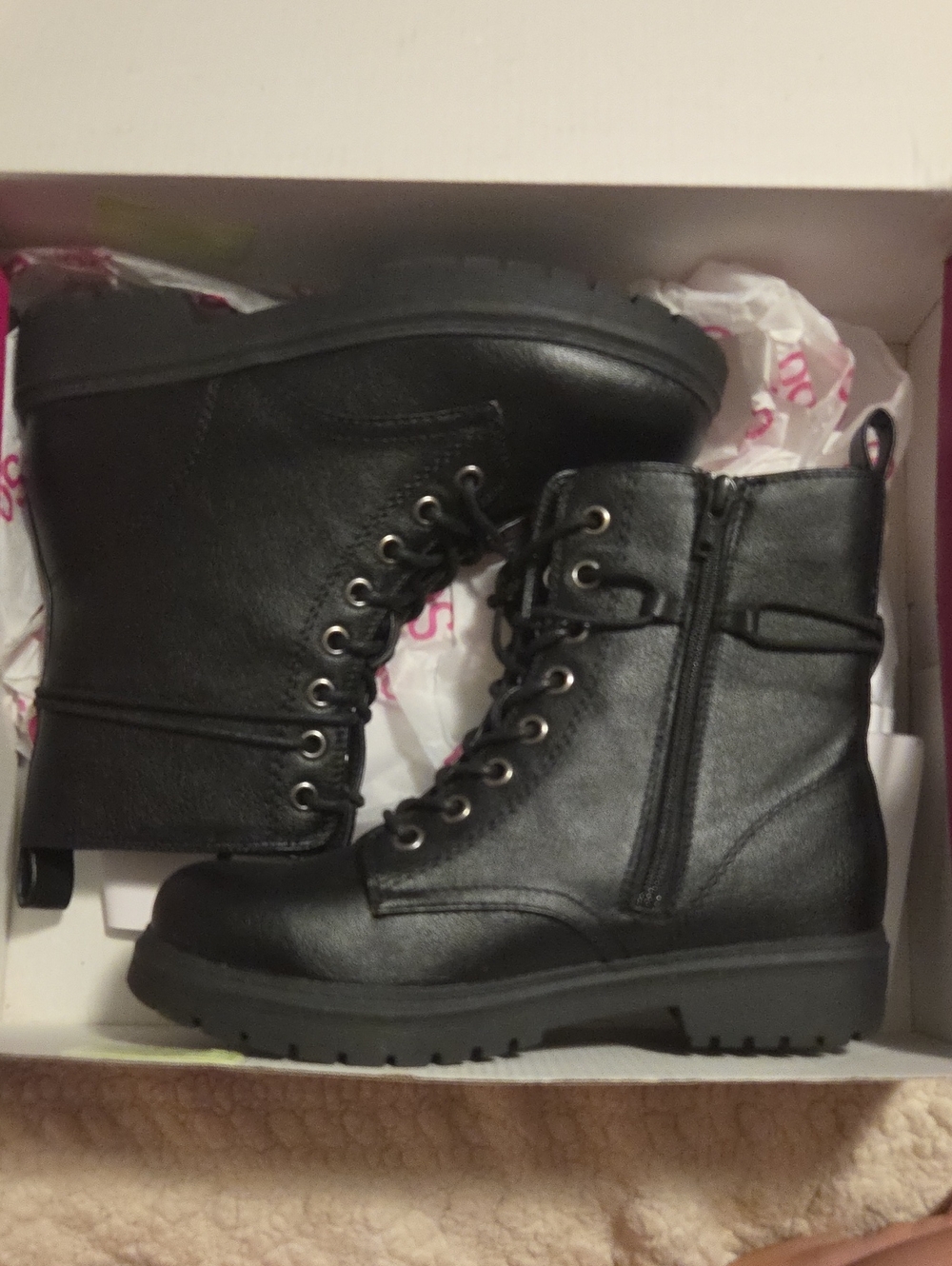 SO Black Lace-Up Side-Zip Combat Ankle Boots